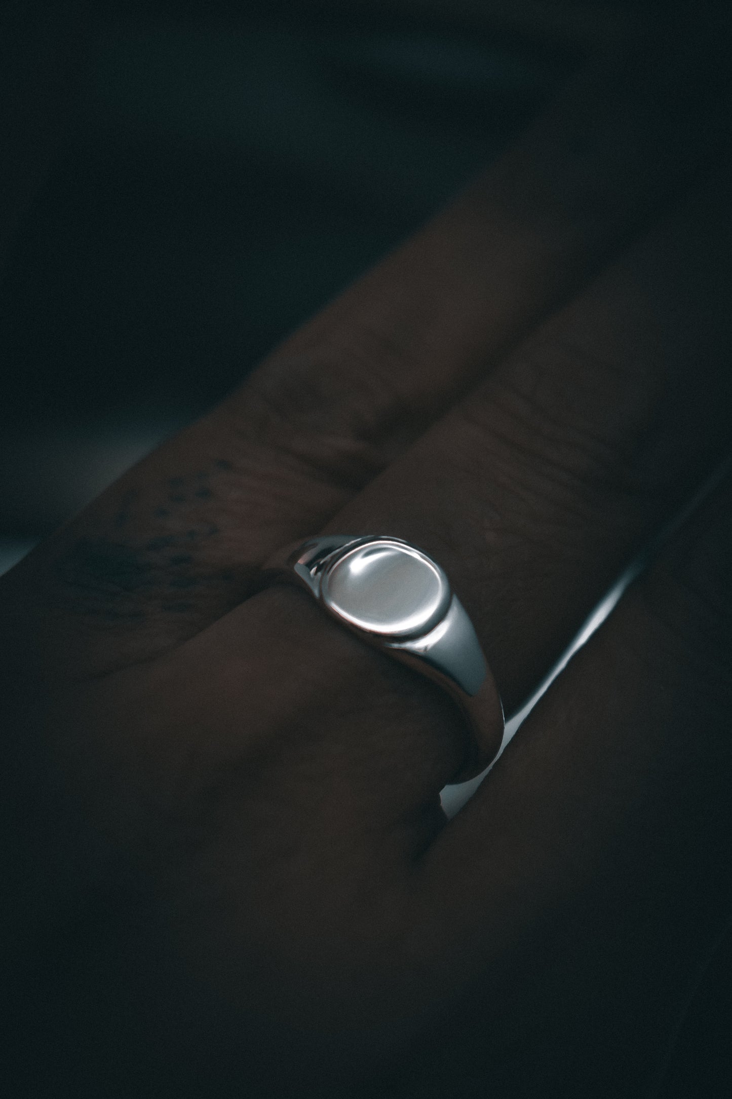 Silver Signet Ring Round on model